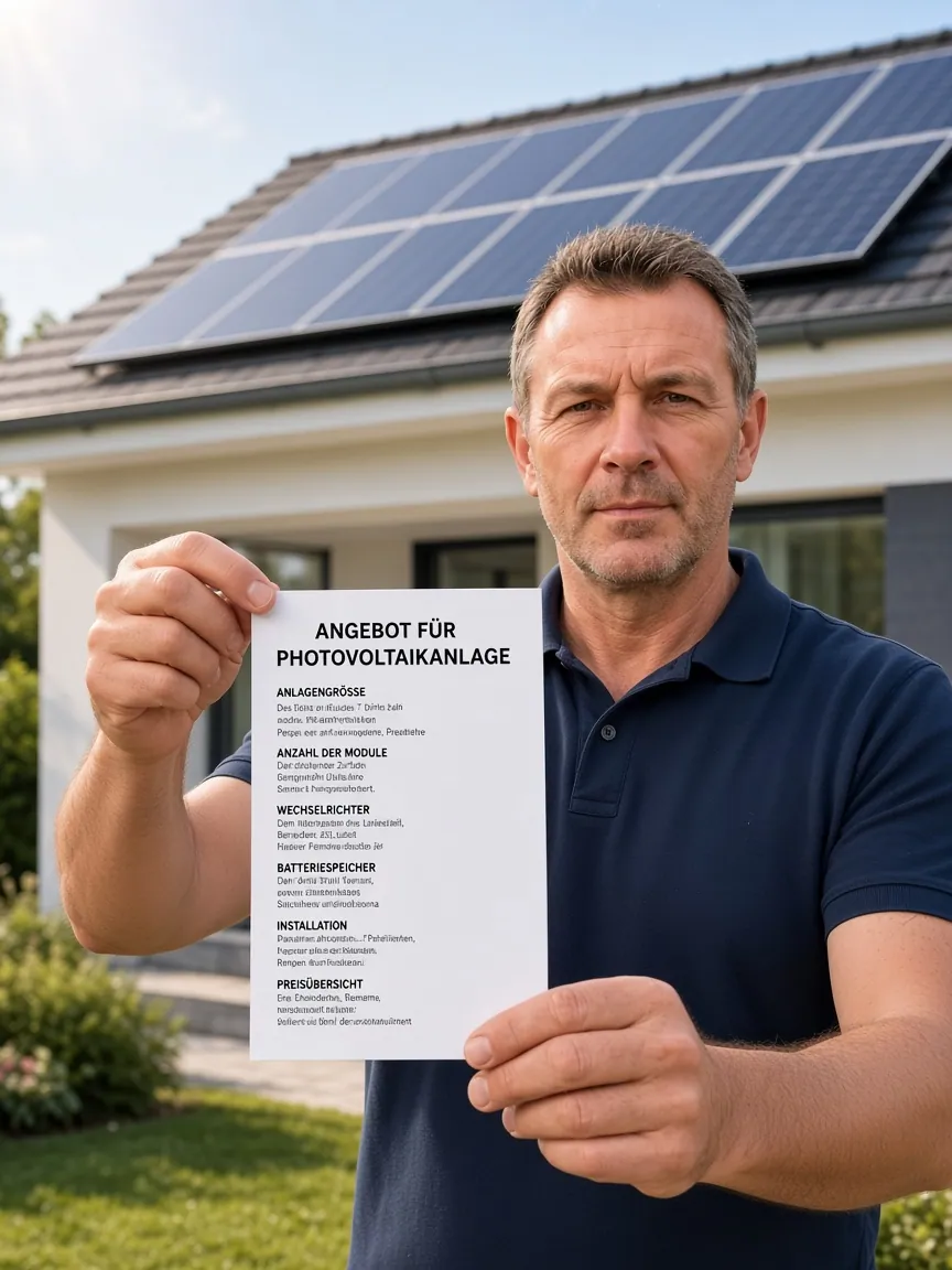 Hausbesitzer mit Angebot für eine Photovoltaikanlage